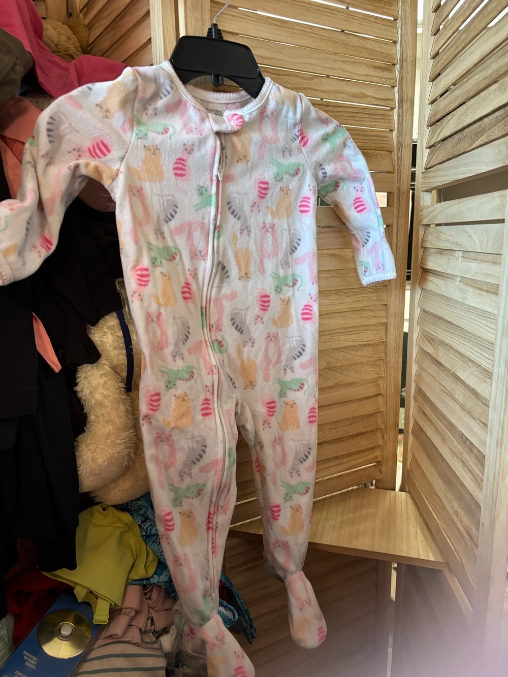 Baby Girls' White Footed One-Piece Pajamas with Pastel Animal Print 24 Months